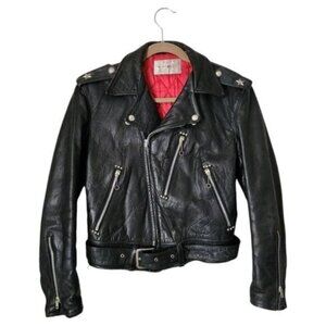 WINDWARD Vintage 1950's Horsehide leather Star epaulet Moto Jacket‎ belted lined